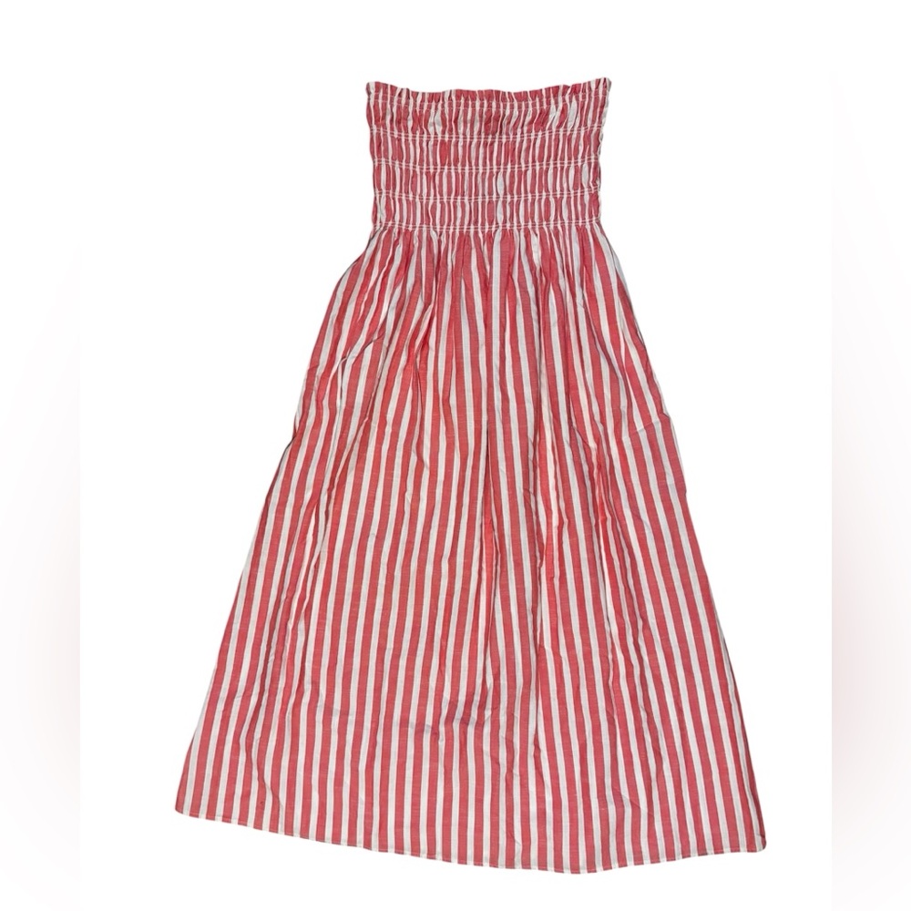 Coral Striped Strapless Smocked A-Line Maxi Dress Coastal Chic NWT Sz Small